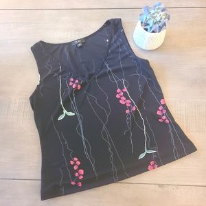 BCBG MaxAzria Black Floral Sleeveless Top - size L